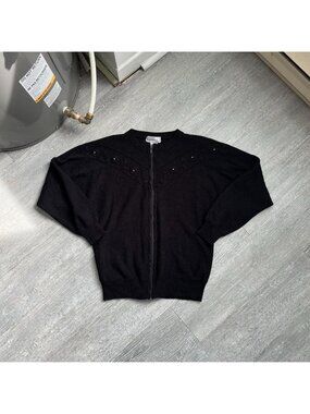 Black Vintage 90’s “Sentiments” Zip-Up Wool Blend Flower Sweater